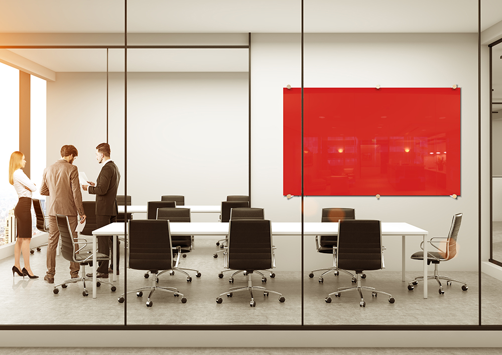 Glass Whiteboard Boardroom Red